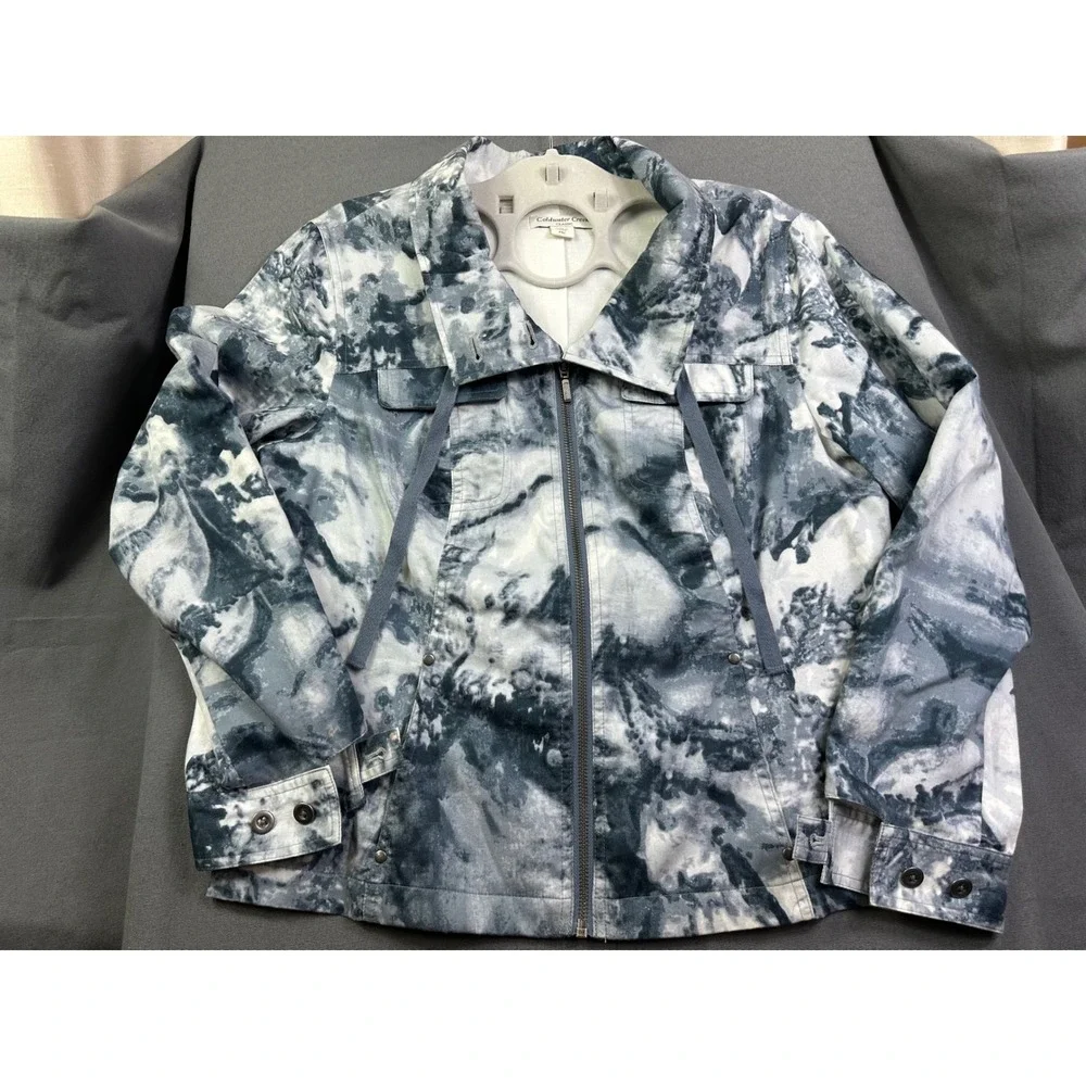 Coldwater Creek Classic Blue White Tie Dye Zip Up Jacket Funnel Neck Women's P12